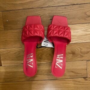 Zara Pink Quilted Square Toe High Heel Sandals‎ Mules Size 39 NEW
